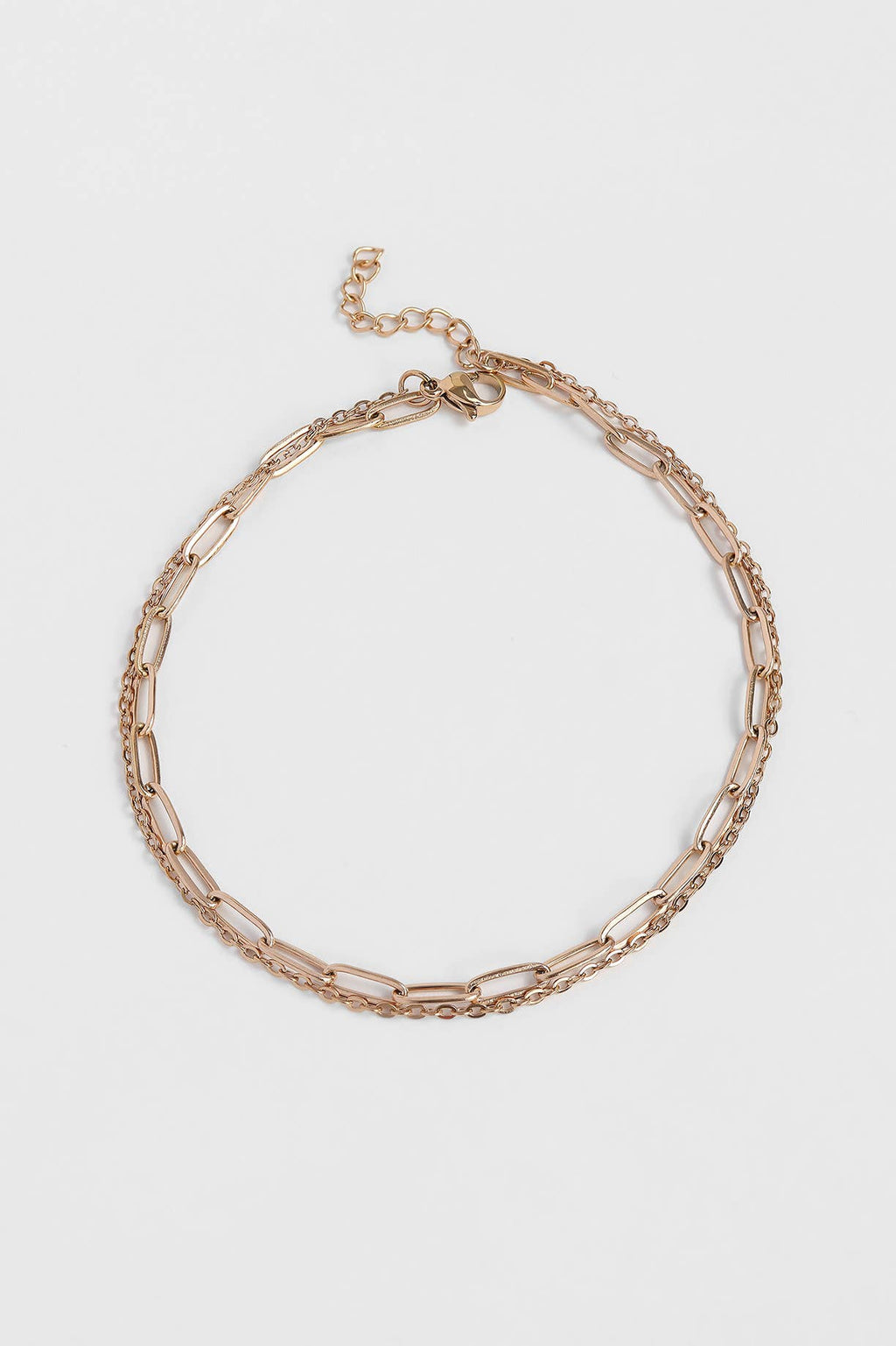 18K Gold PVD Double Chain Loop & Paperclip Anklet
