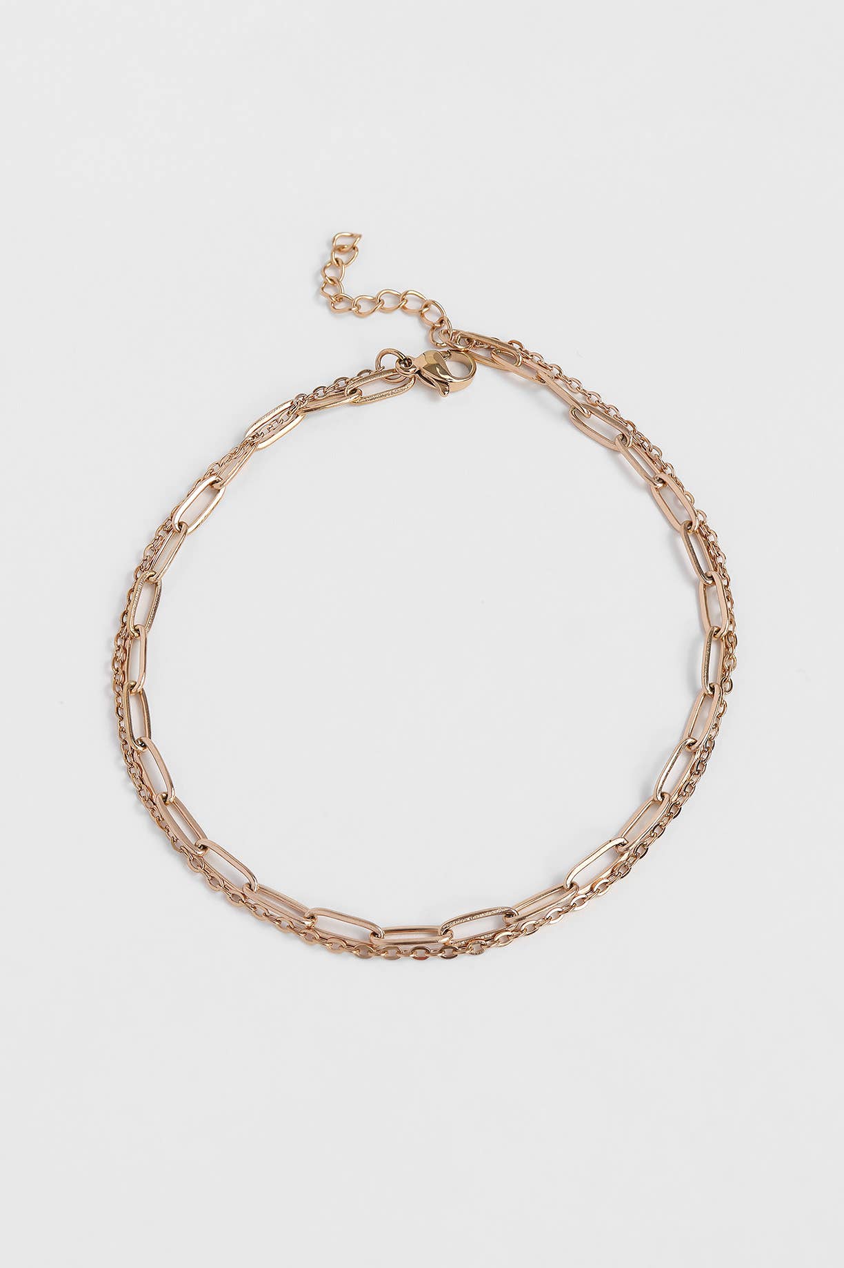 18K Gold PVD Double Chain Loop & Paperclip Anklet