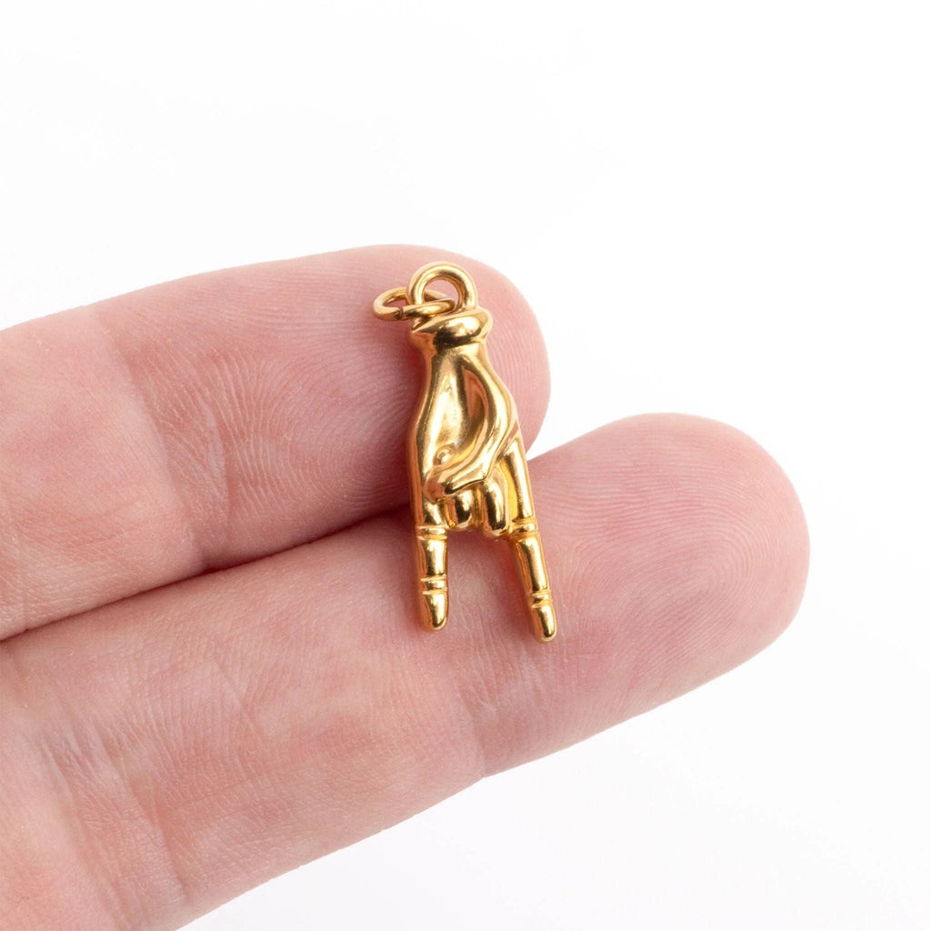 18K Gold PVD Stainless Steel Rock On Hand Charm