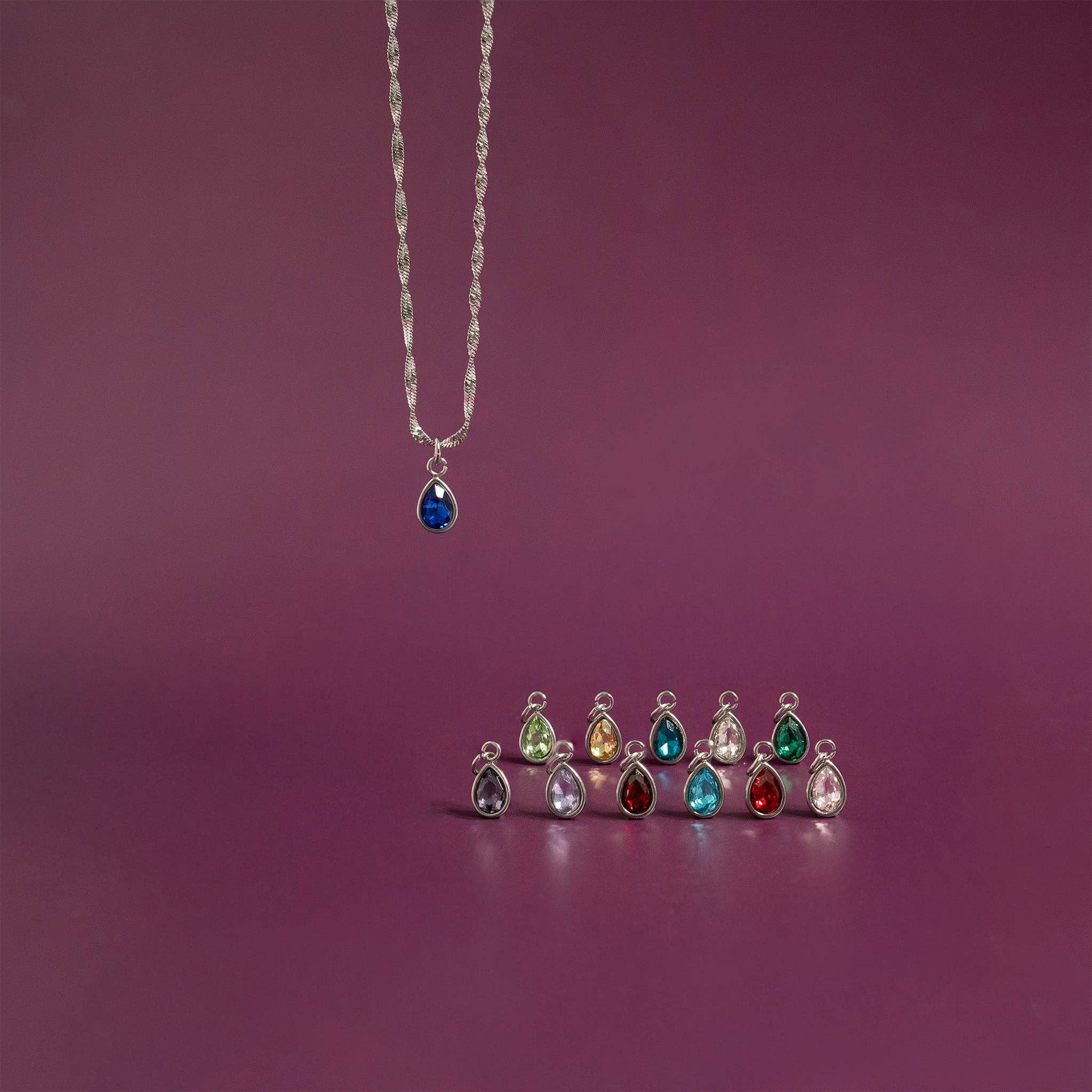 Stainless Steel Teardrop Birthstone Charm