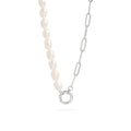 Freshwater Pearl Paperclip Split Chain Charm Holder Necklace