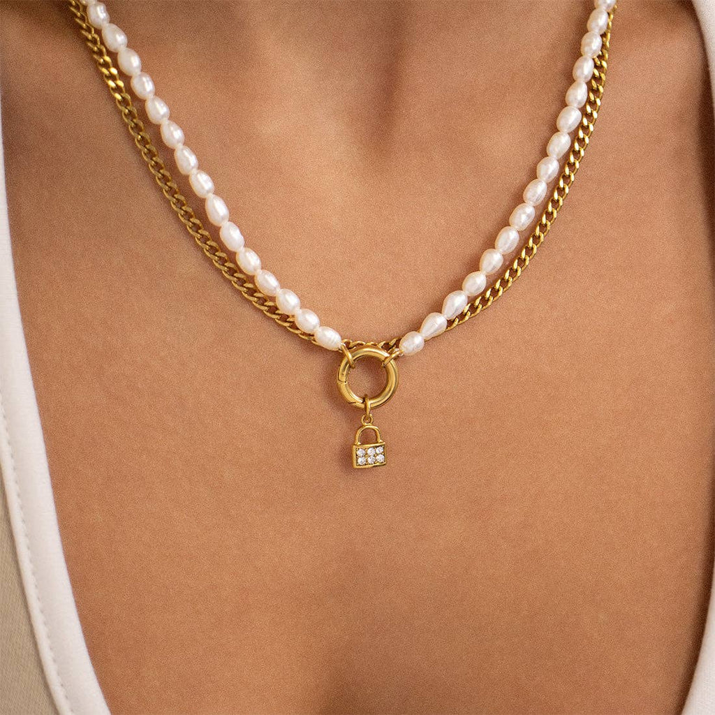 18K Gold PVD Stainless Steel Dainty CZ Padlock Charm
