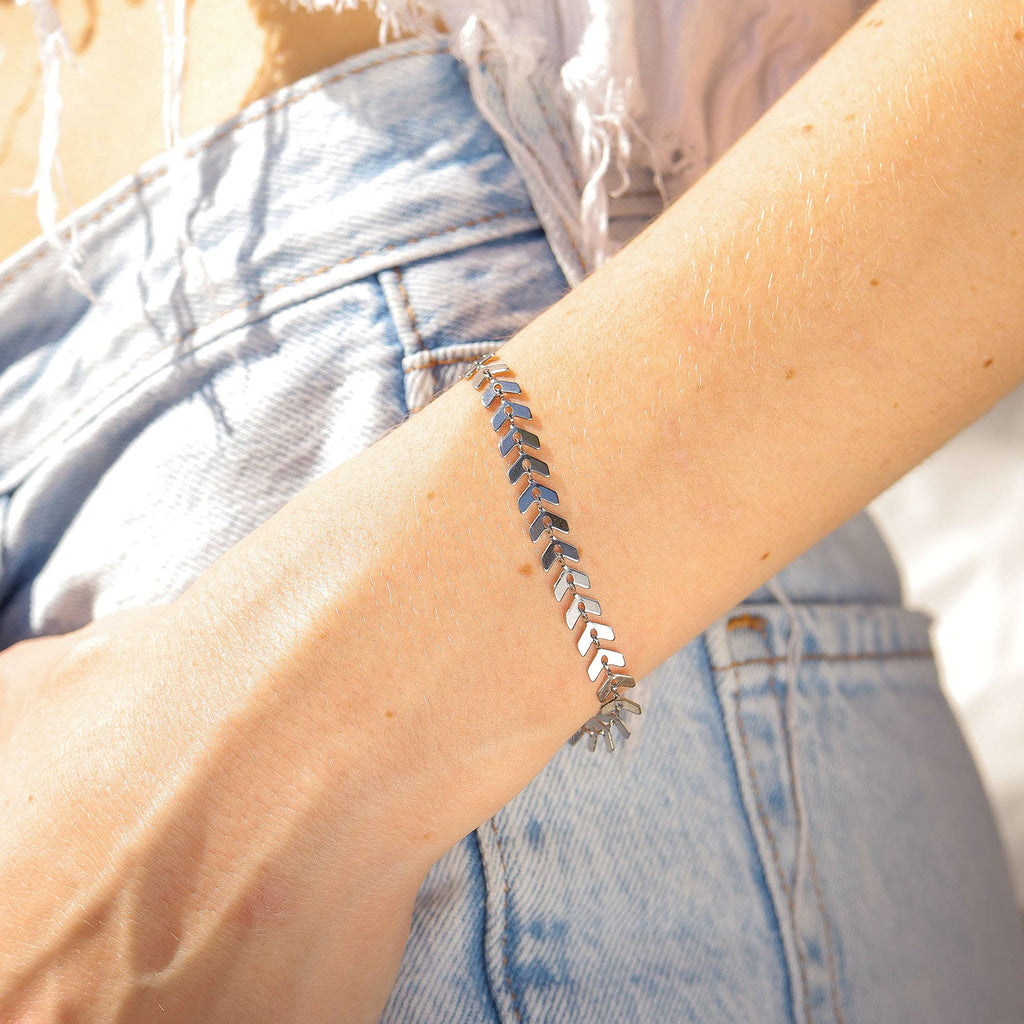 Stainless Steel Gold Chevron Chain Bracelet
