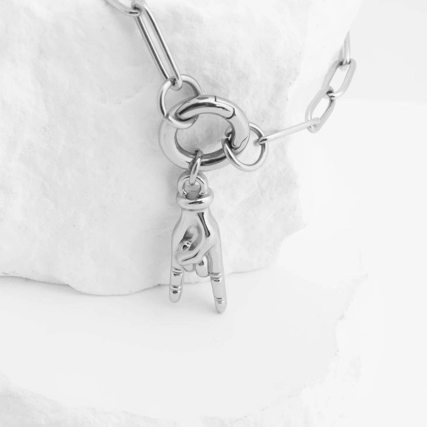 18K Gold PVD Stainless Steel Rock On Hand Charm