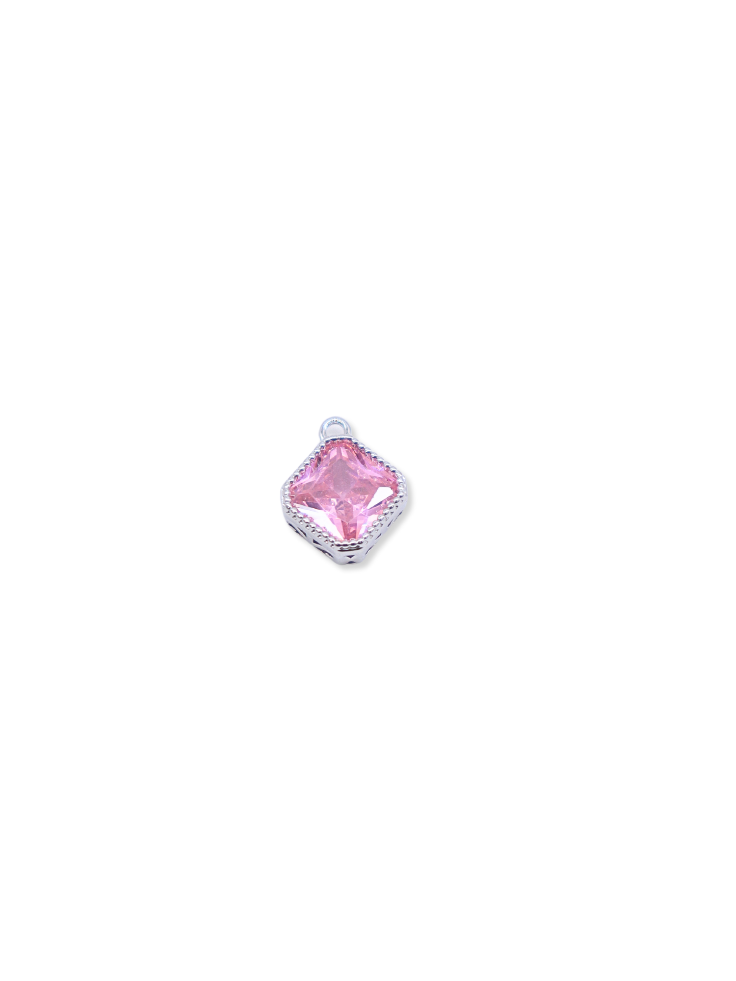 Silver Vintage Colored Glass Charm | Platinum Plated Brass Charm