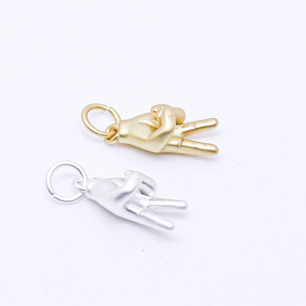 Matte Gold & Silver Peace Hand Sign Charm