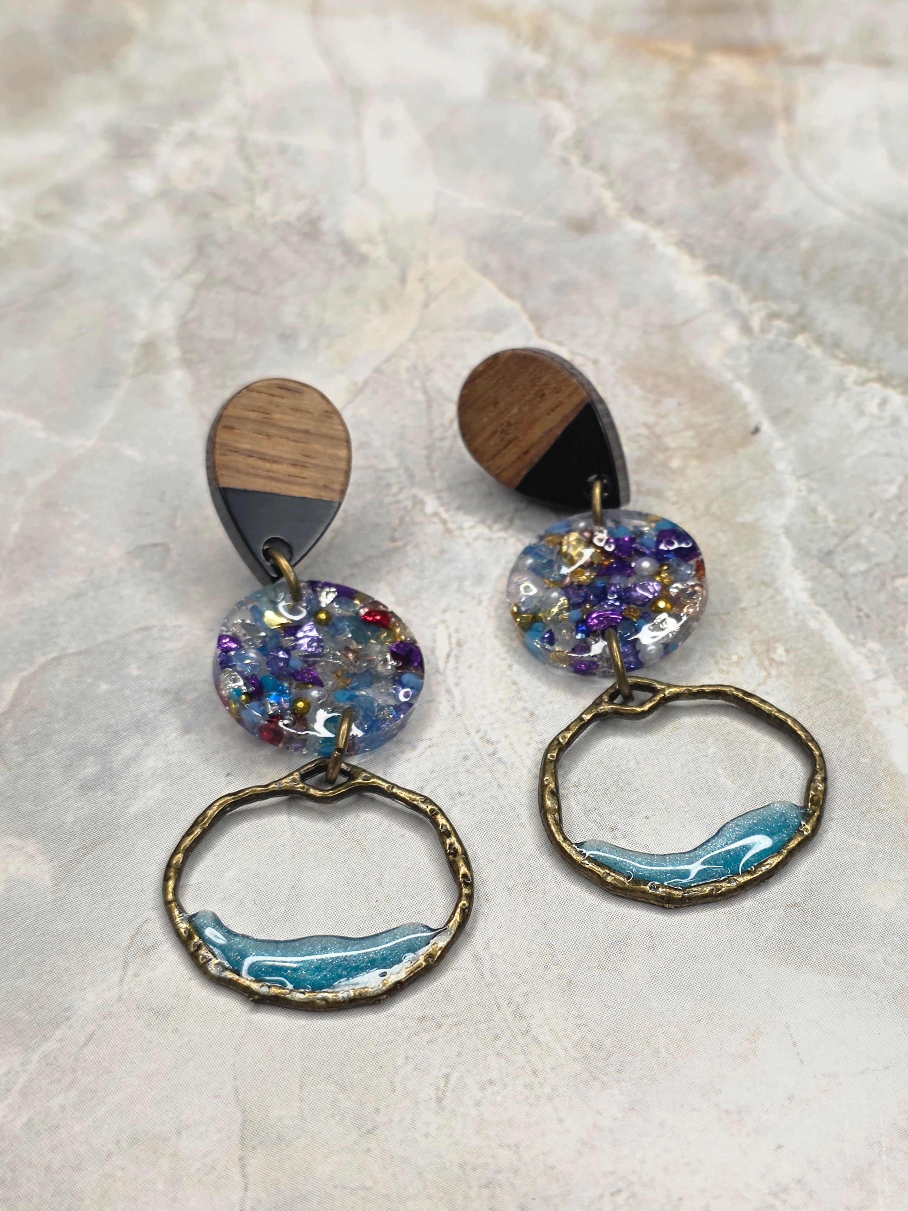 Galaxy Confetti Resin & Wood Drop Earrings