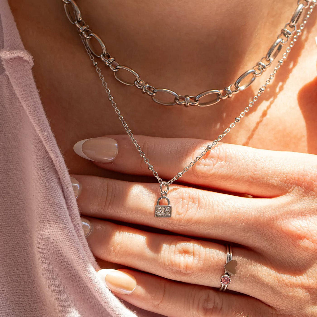 18K Gold PVD Stainless Steel Dainty CZ Padlock Charm