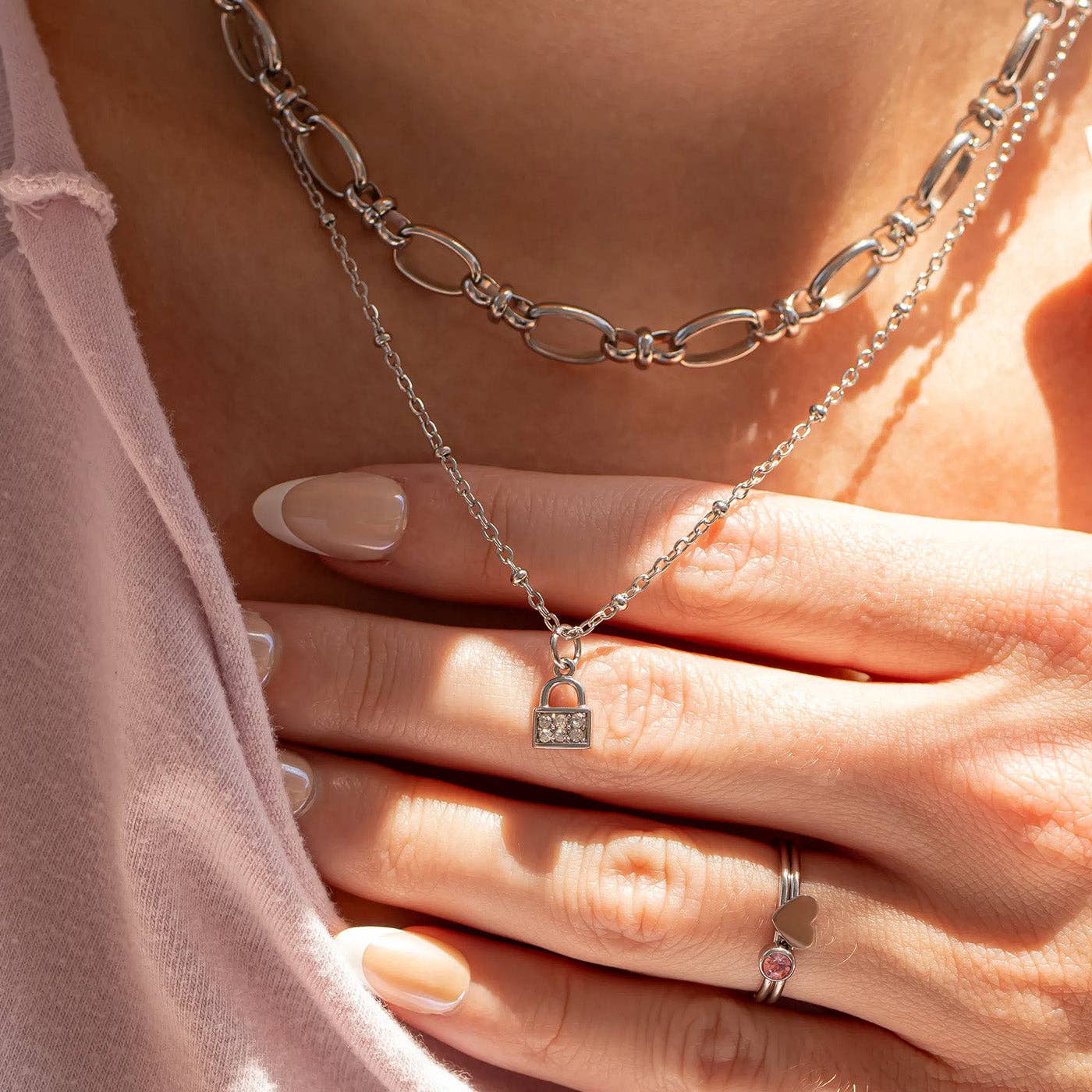 18K Gold PVD Stainless Steel Dainty CZ Padlock Charm