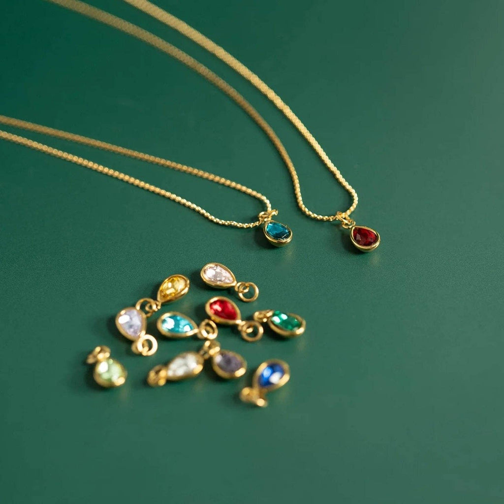 18K Gold PVD Teardrop Birthstone Charm