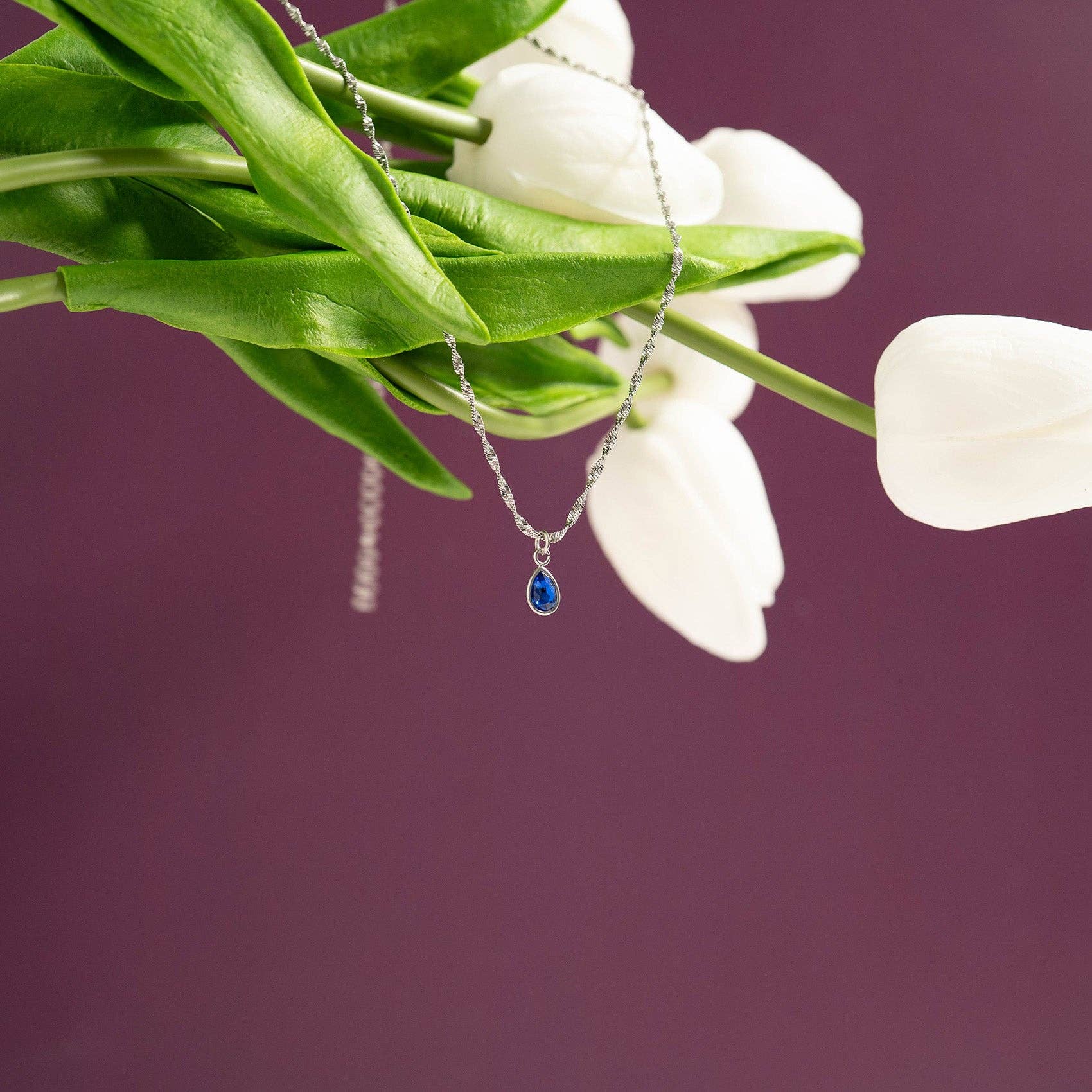 Stainless Steel Teardrop Birthstone Charm
