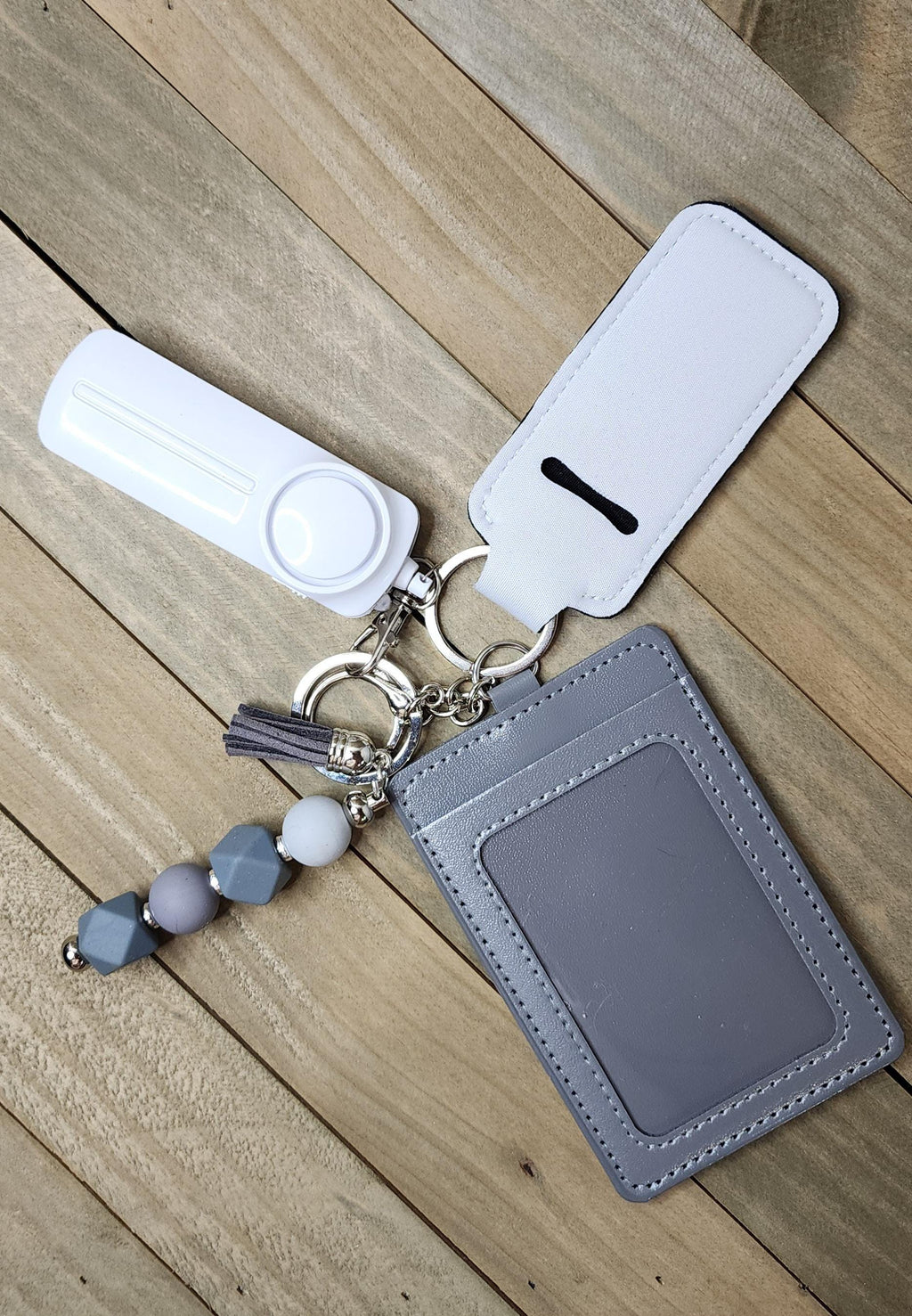 Safety Keychain Set: Personal Alarm, Card Sleeve & Lip Balm Holder