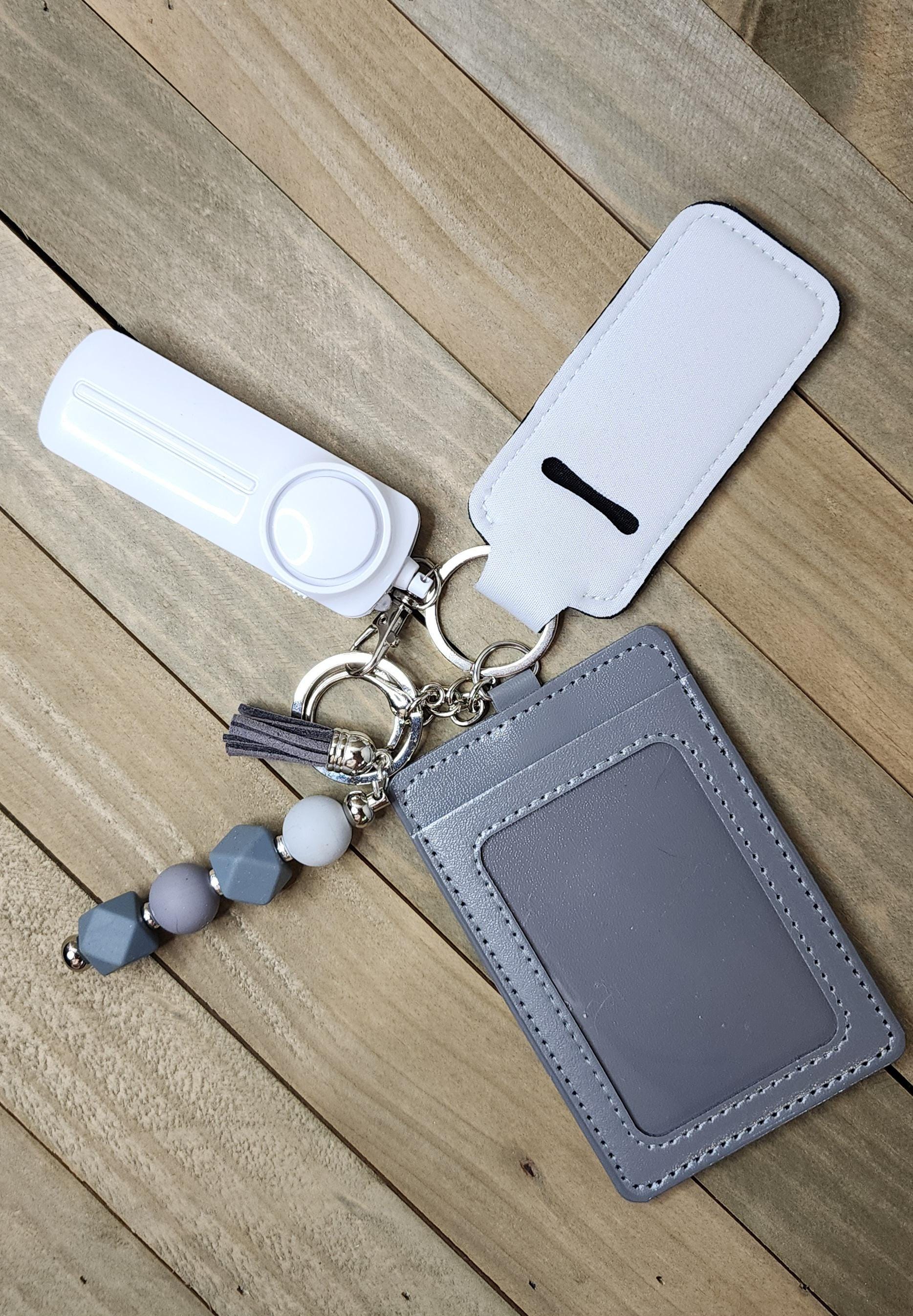 Safety Keychain Set: Personal Alarm, Card Sleeve & Lip Balm Holder