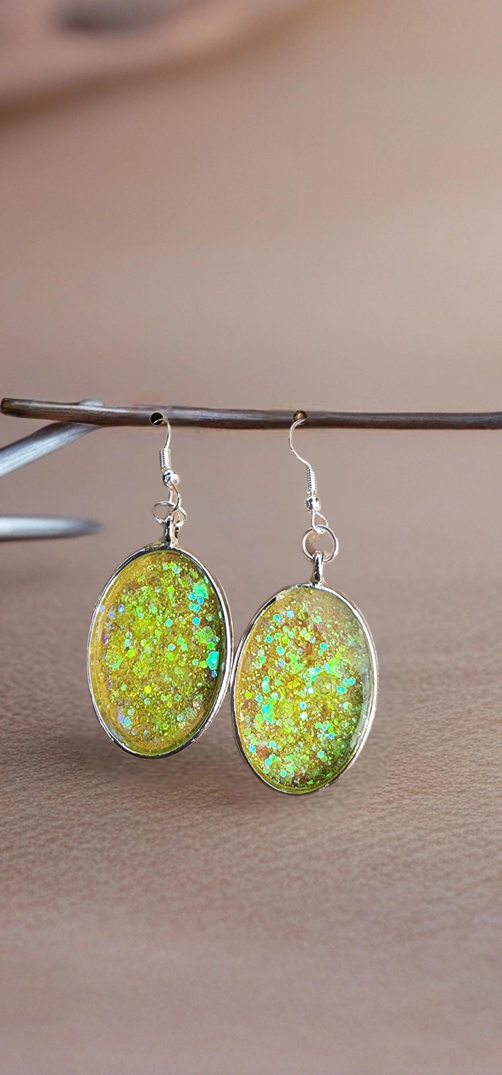 Yellow Glitter Resin Earrings