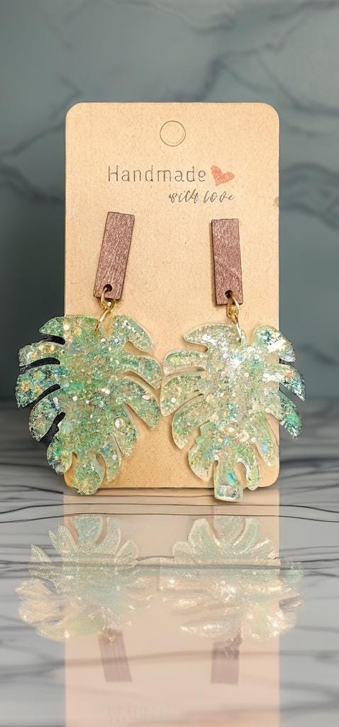 Monstera Leaf Resin Earrings