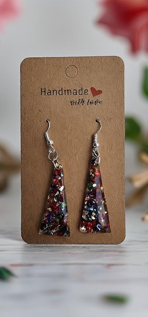 Triangle Confetti Resin Earrings: Handmade Dangle Earrings