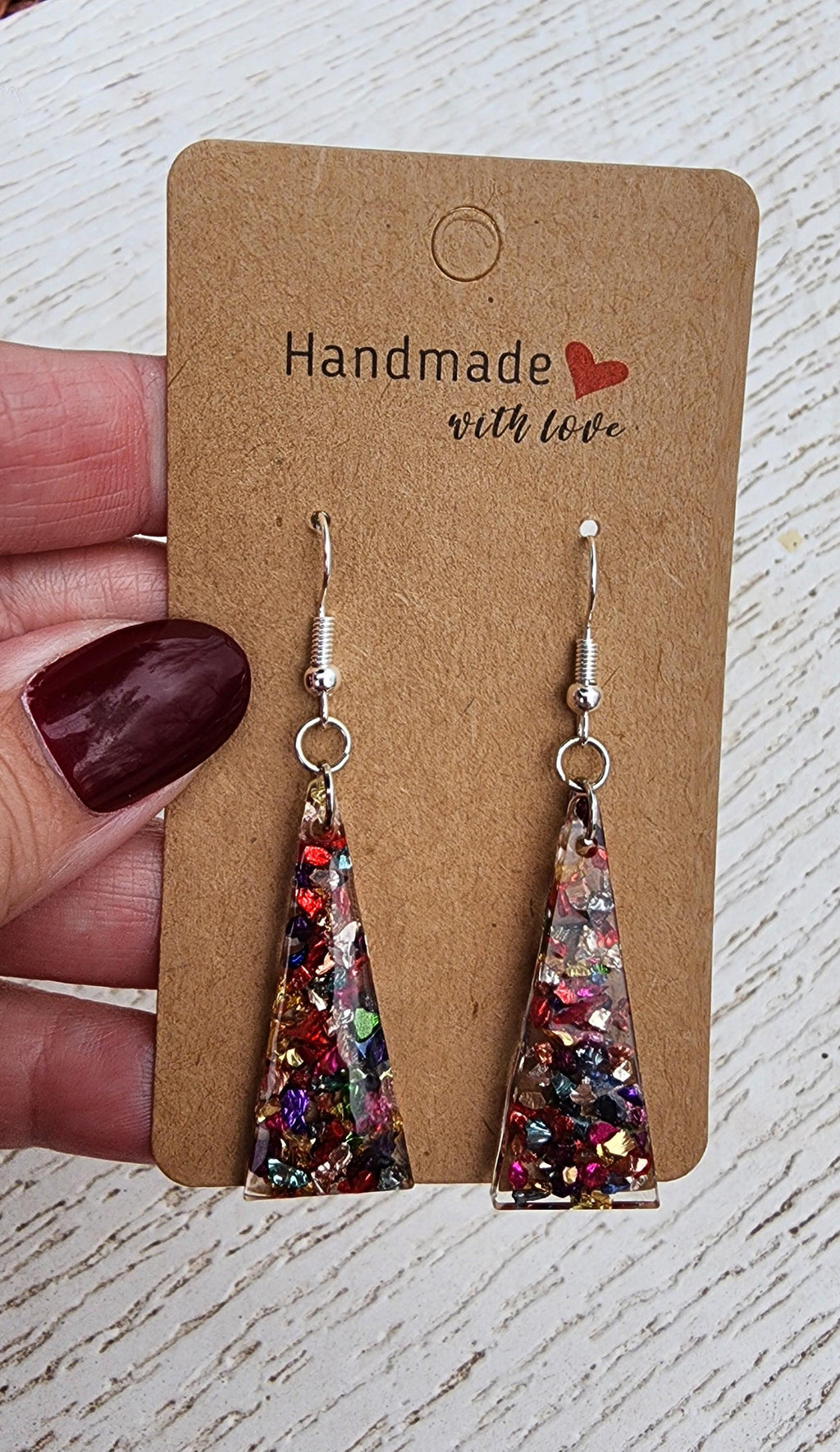 Triangle Confetti Resin Earrings: Handmade Dangle Earrings