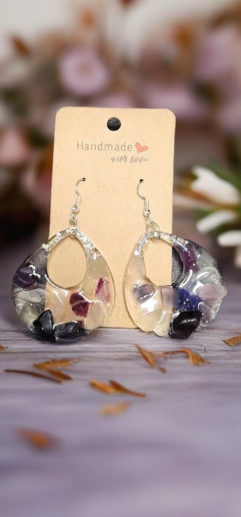 Handmade Teardrop Stone Earrings: Purple Resin Dangle Jewelry
