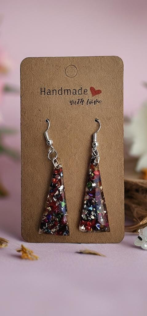 Triangle Confetti Resin Earrings: Handmade Dangle Earrings