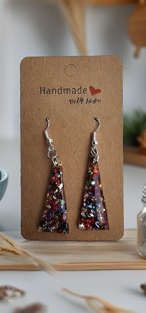 Triangle Confetti Resin Earrings: Handmade Dangle Earrings
