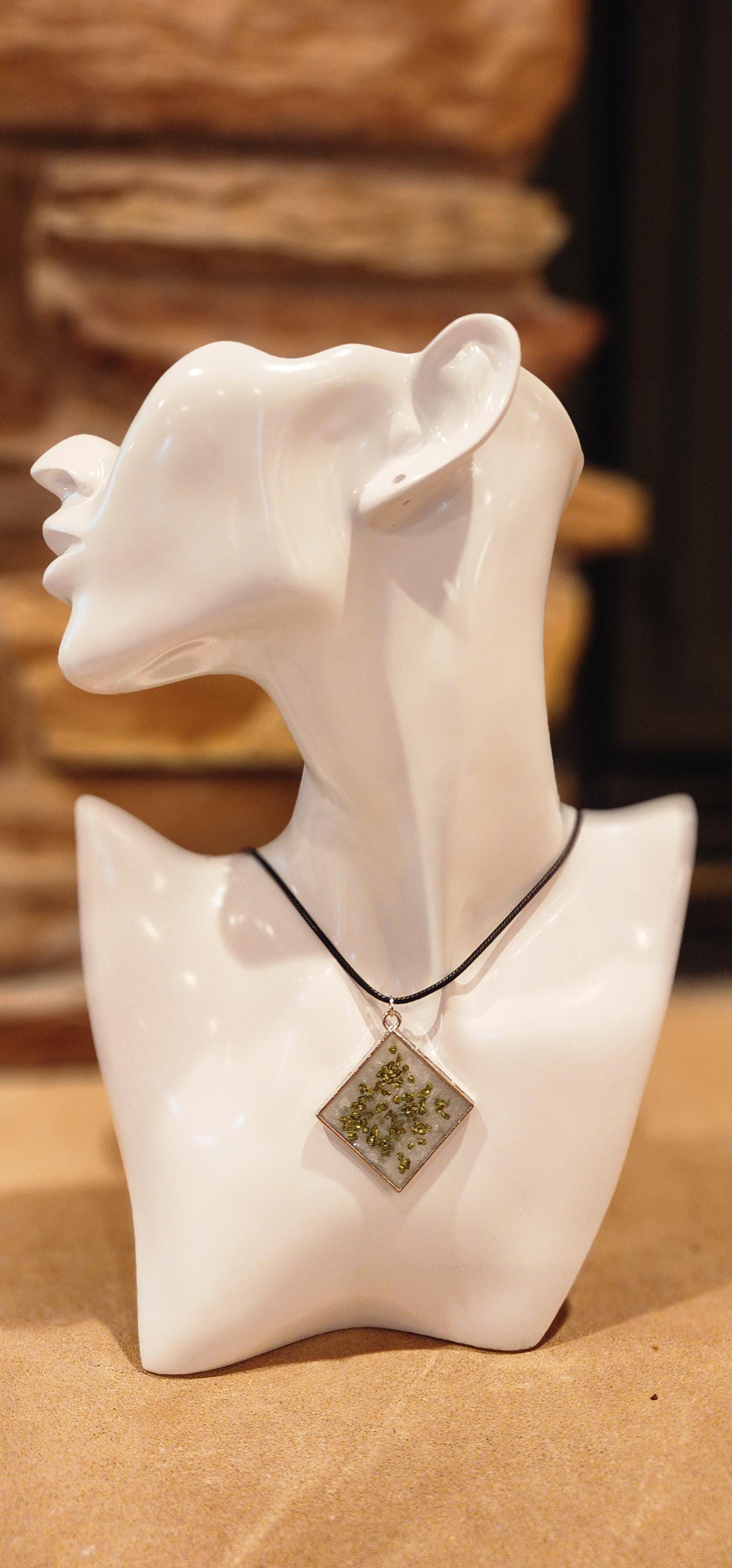 Green Crushed Glass Pendant Necklace