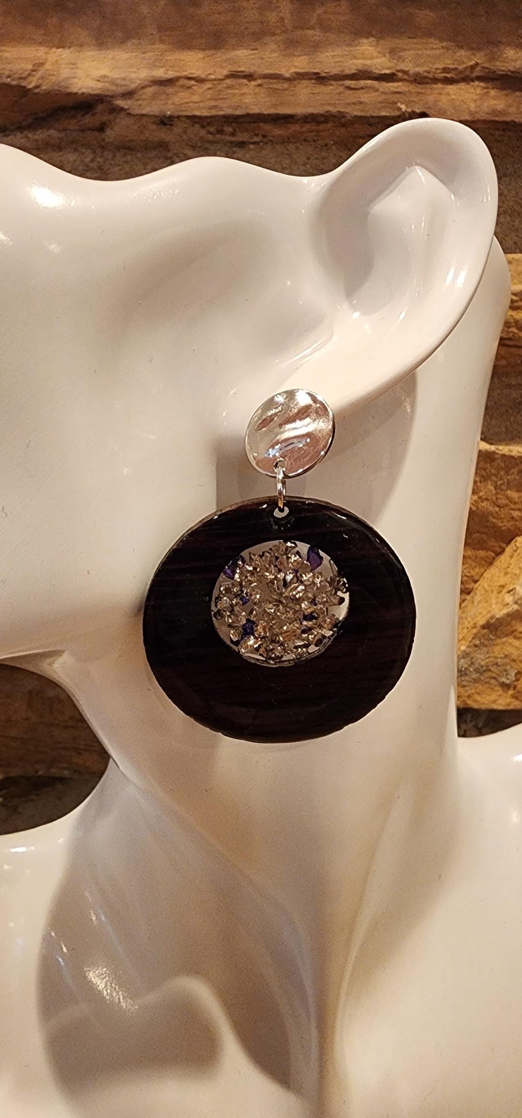 Silver Wooden Drop Earrings