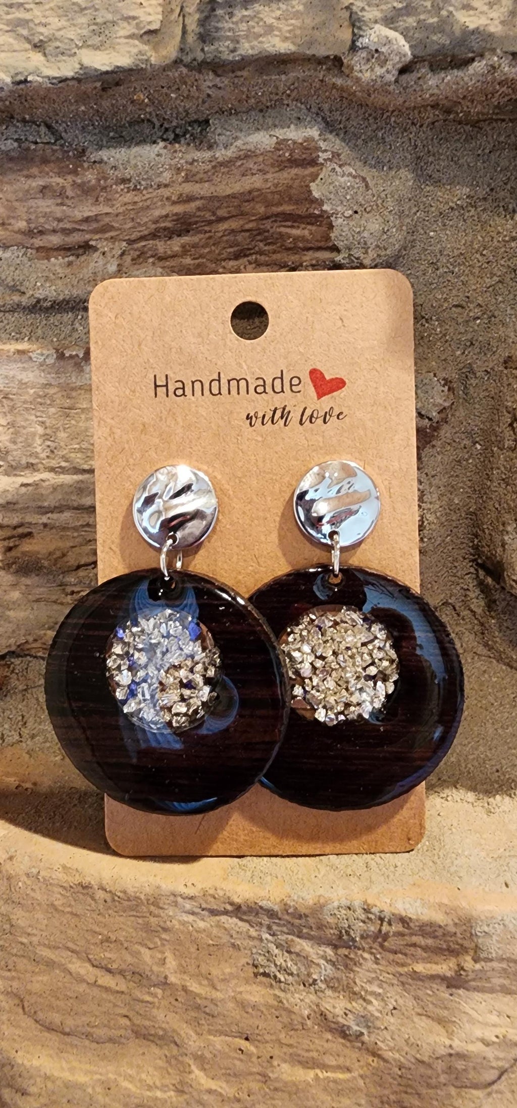 Silver Wooden Drop Earrings