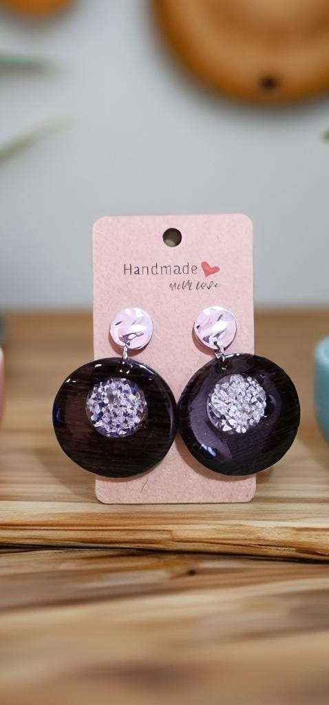Silver Wooden Drop Earrings