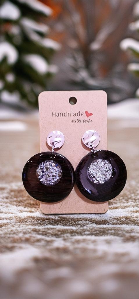 Silver Wooden Drop Earrings