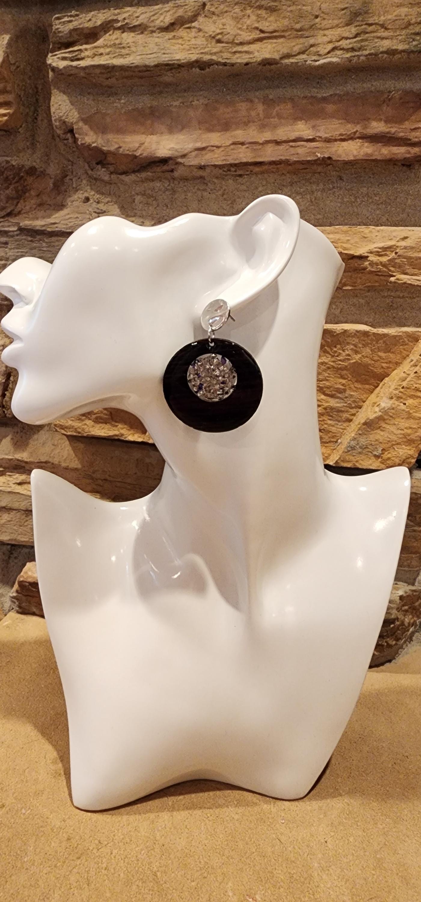 Silver Wooden Drop Earrings
