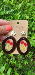 Dried Flower Earrings | Oval Wood Drop with Gold Posts