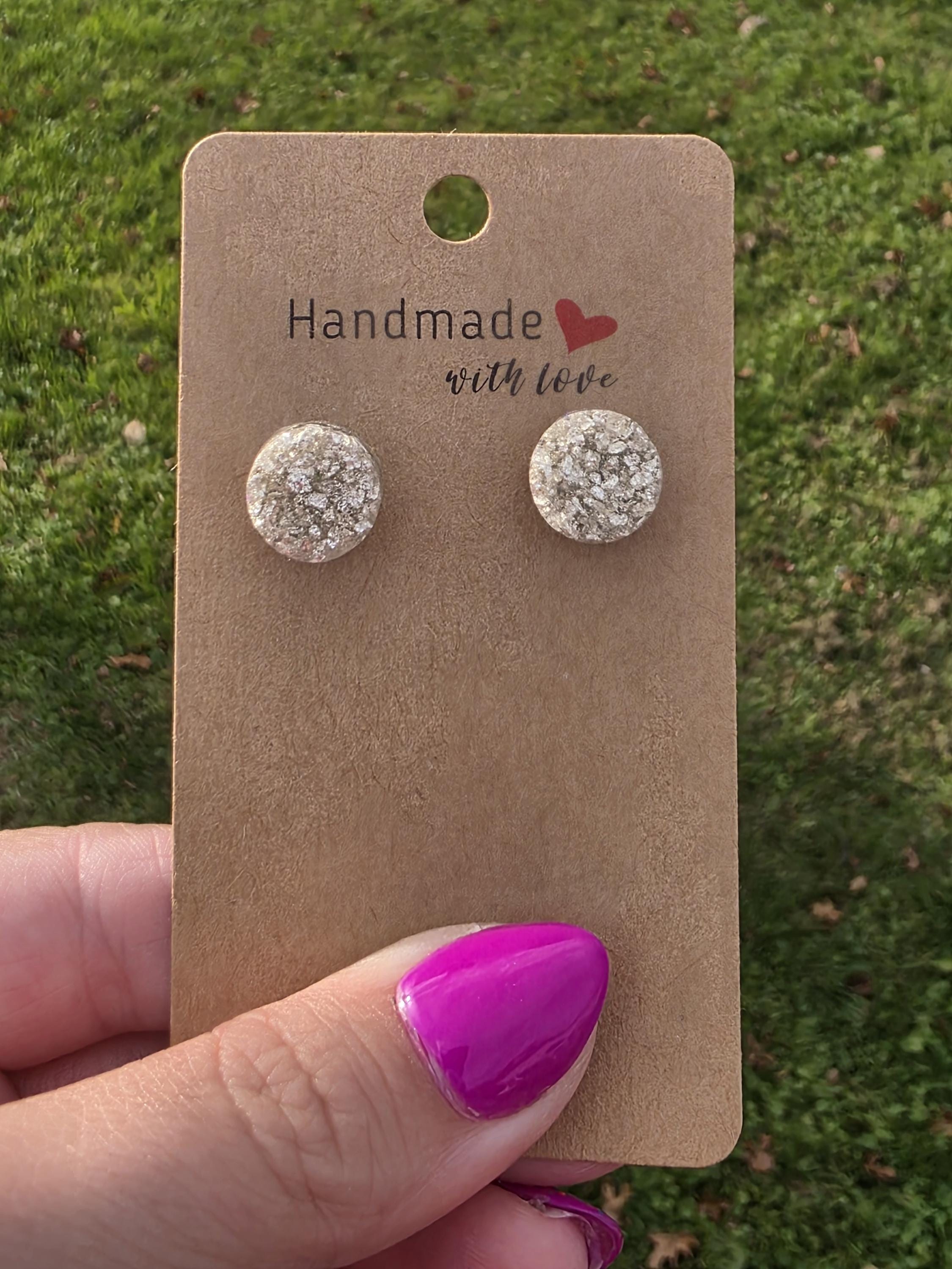 Silver Druzy Stud Earrings