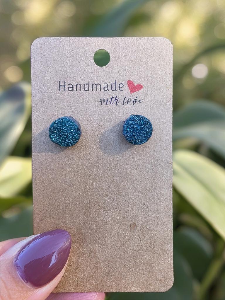 Teal Druzy Stud Earrings