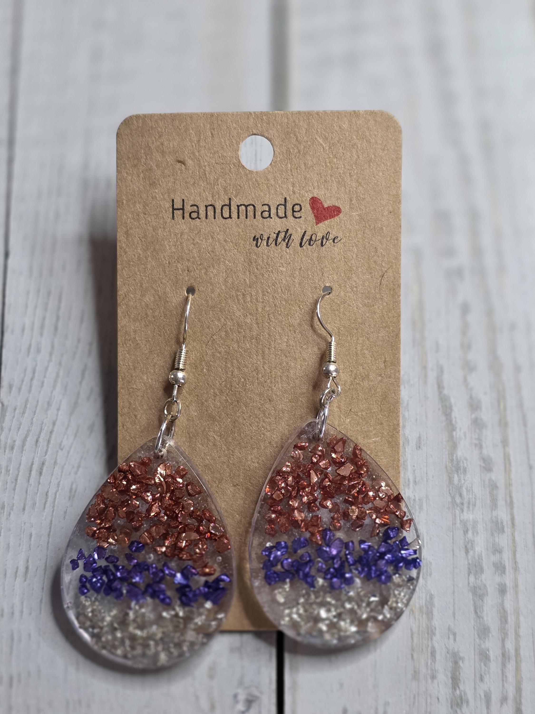 Multi-Color Crushed Glass Teardrop Earrings