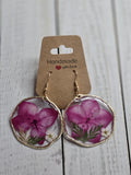 Dried Pink Flower Earrings | Circular Drop Botanical Jewelry