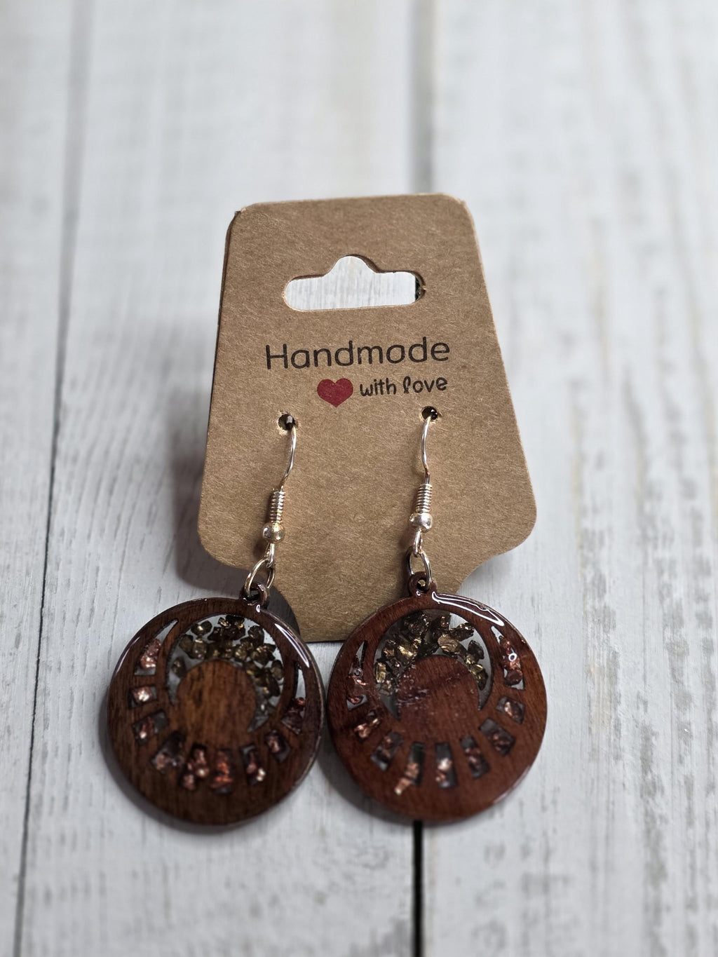 Resin Wood Earrings: Crushed Glass, Handmade Dangle Earrings, sage green earrings, fashion jewelry, small dangle earrings, women's fashion