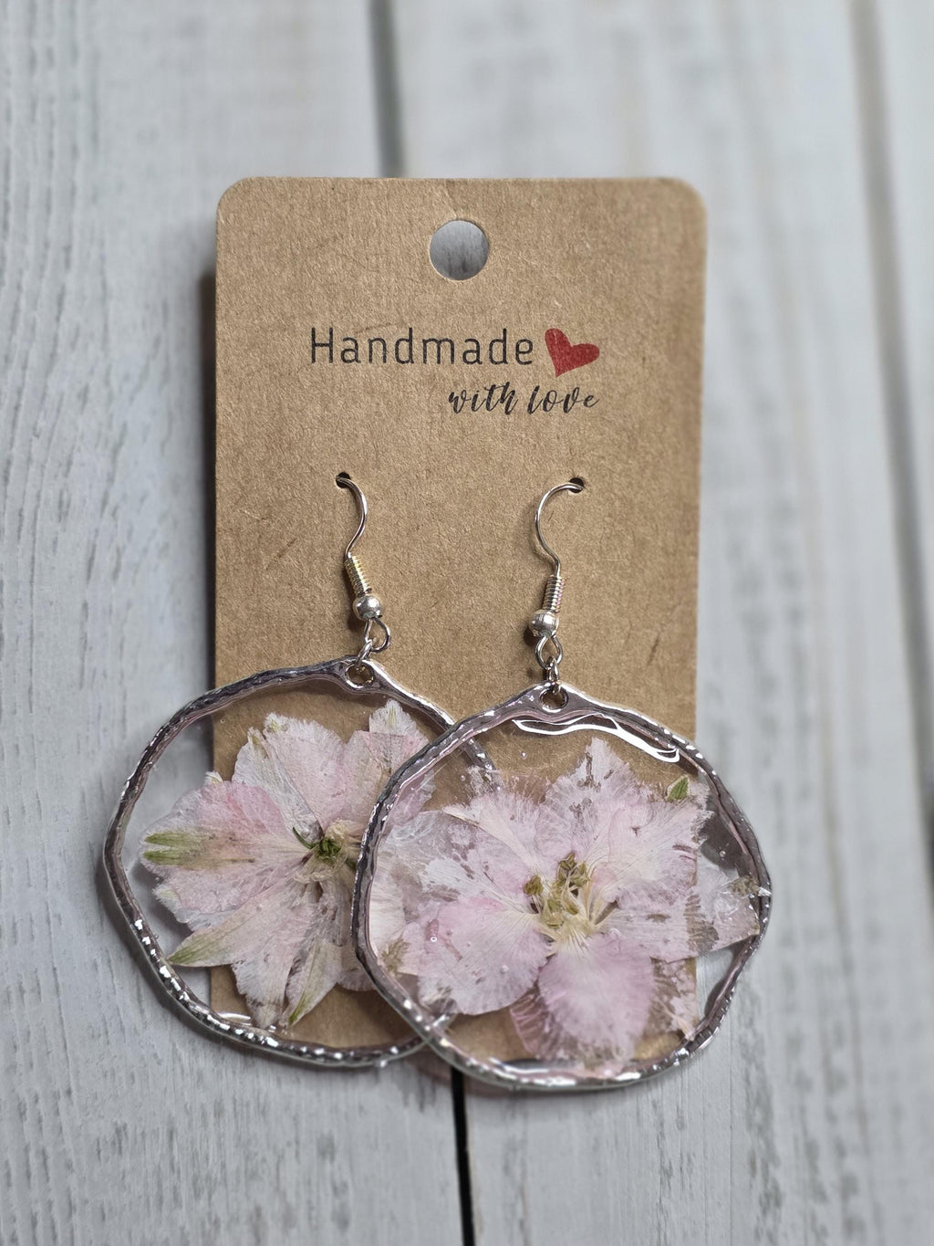 Dried Pink Flower Earrings | Circular Drop Floral Jewelry