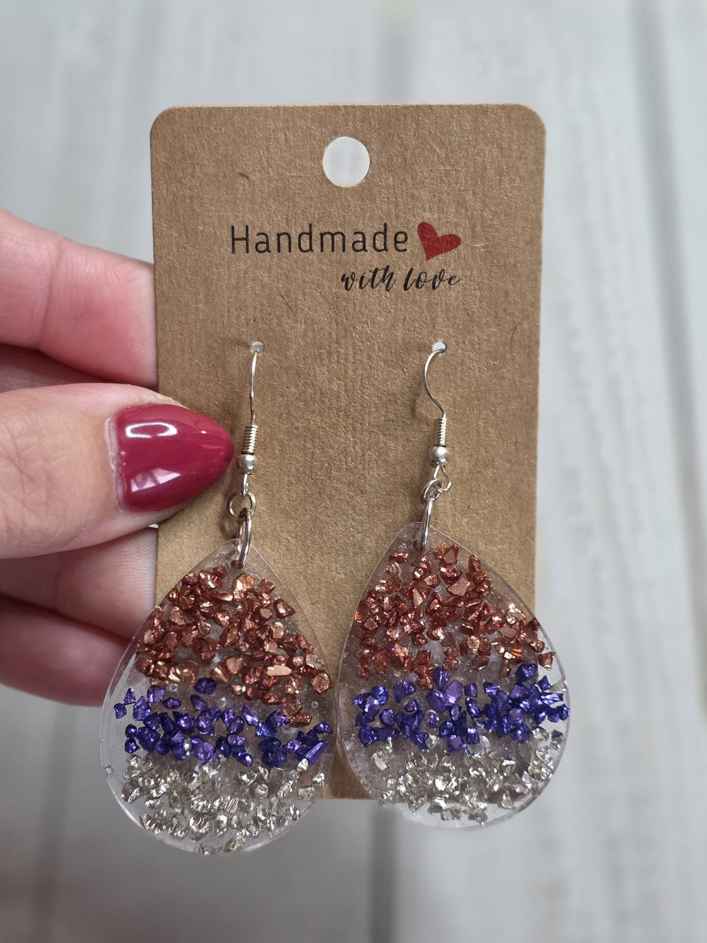 Multi-Color Crushed Glass Teardrop Earrings