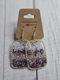 Crushed Glass Drop Earrings | Iridescent Purple & Gold Bezel