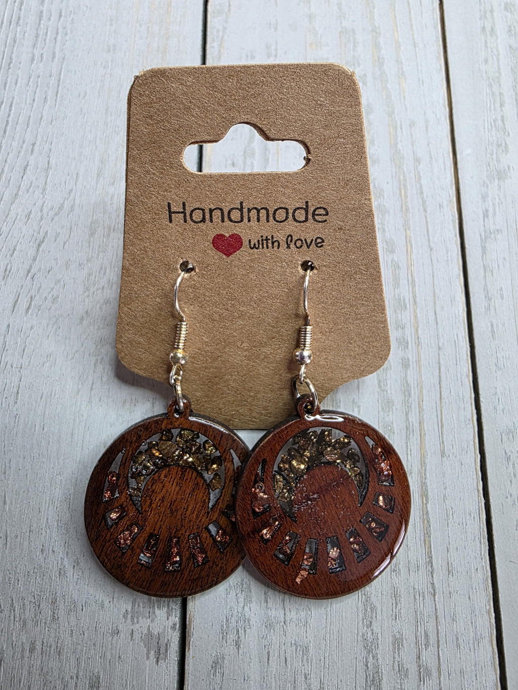 Resin Wood Earrings: Crushed Glass, Handmade Dangle Earrings, sage green earrings, fashion jewelry, small dangle earrings, women's fashion