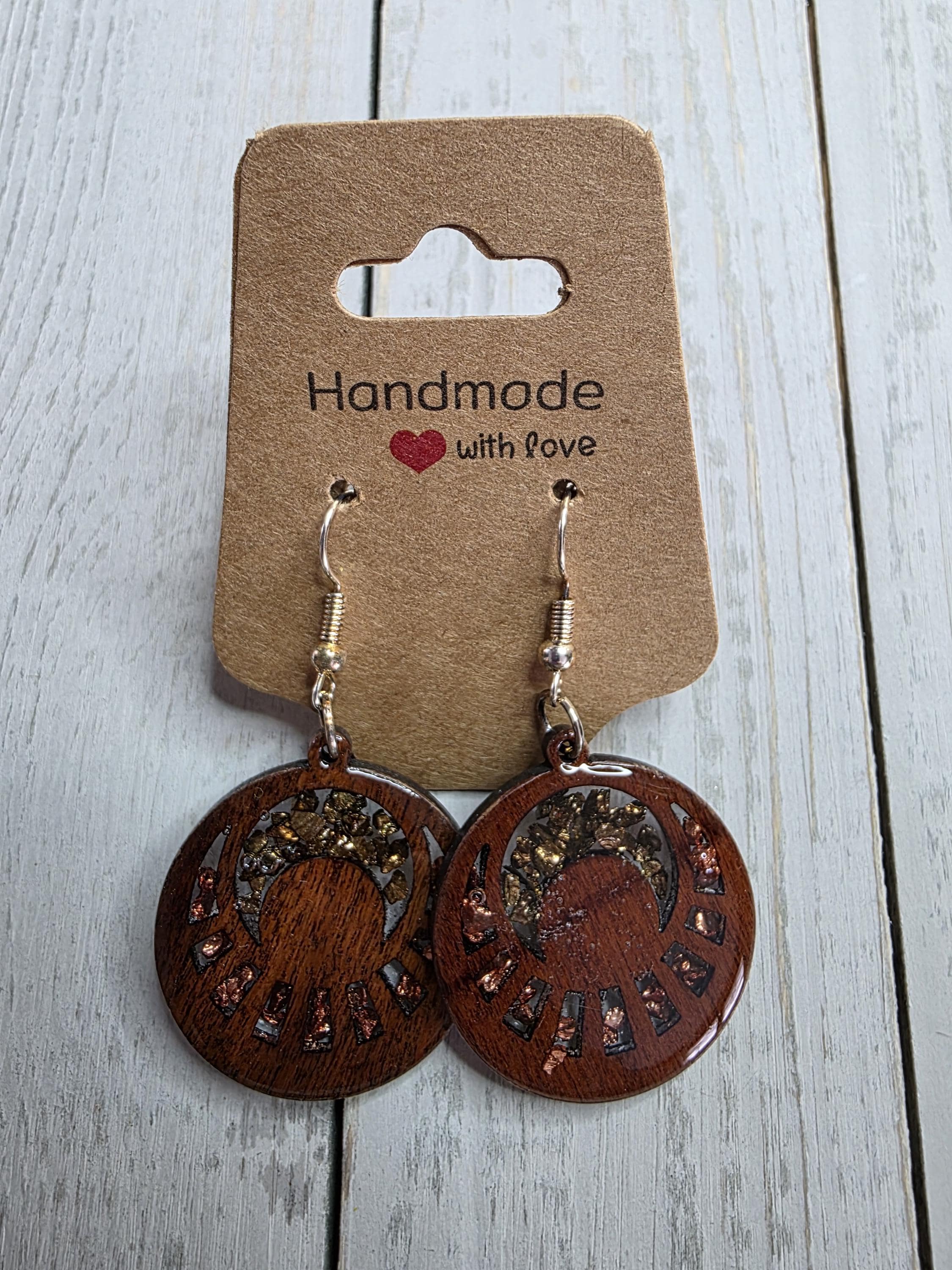 Resin Wood Earrings: Crushed Glass, Handmade Dangle Earrings, sage green earrings, fashion jewelry, small dangle earrings, women's fashion