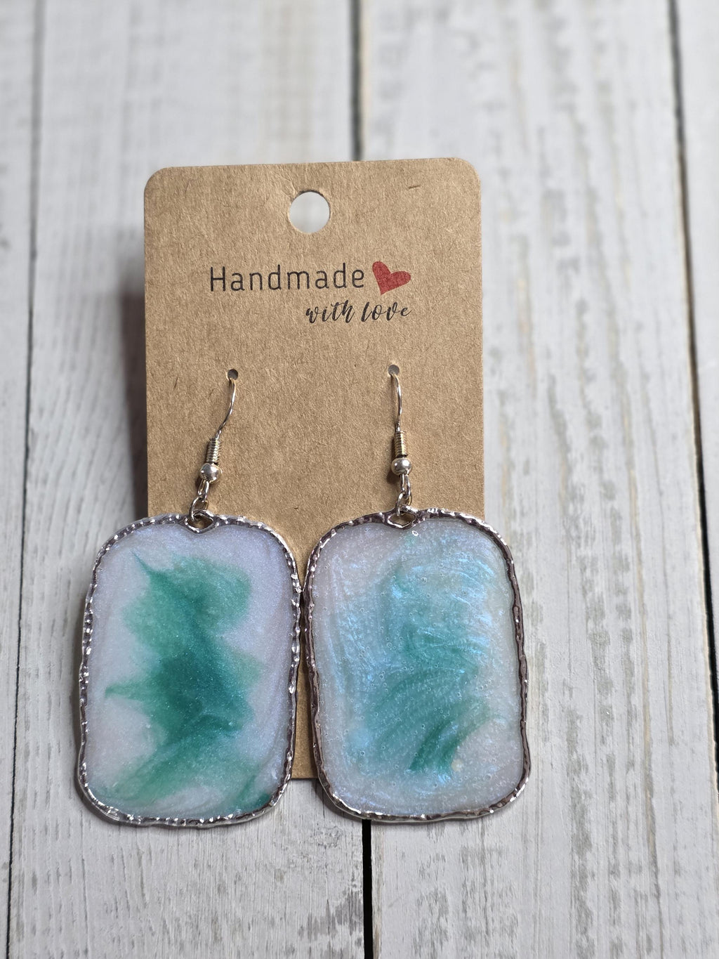 Teal & White Swirl Earrings