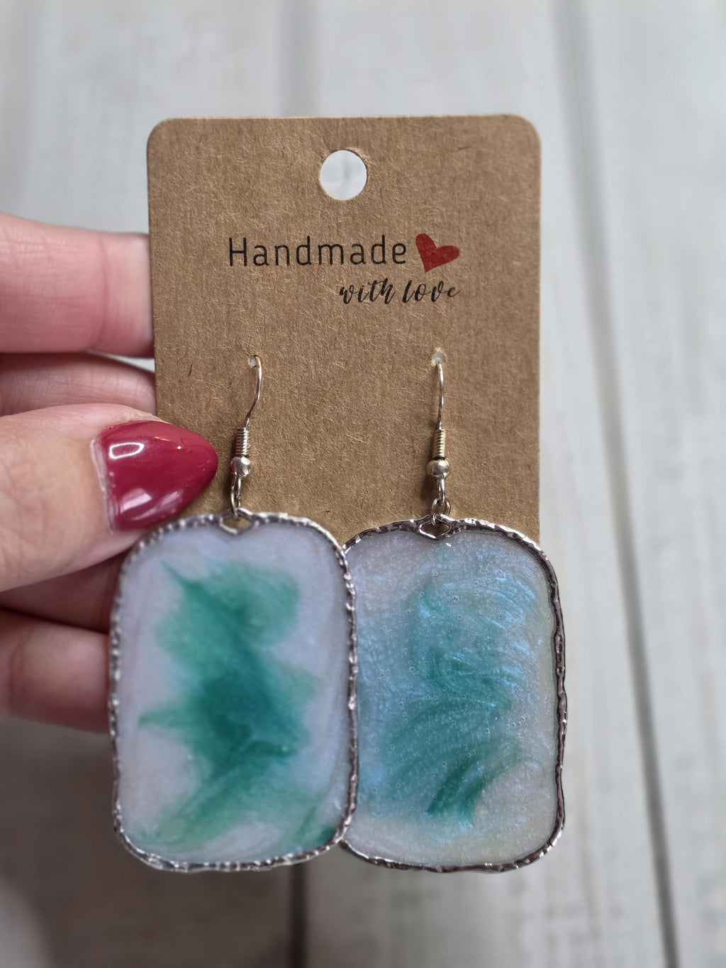Teal & White Swirl Earrings