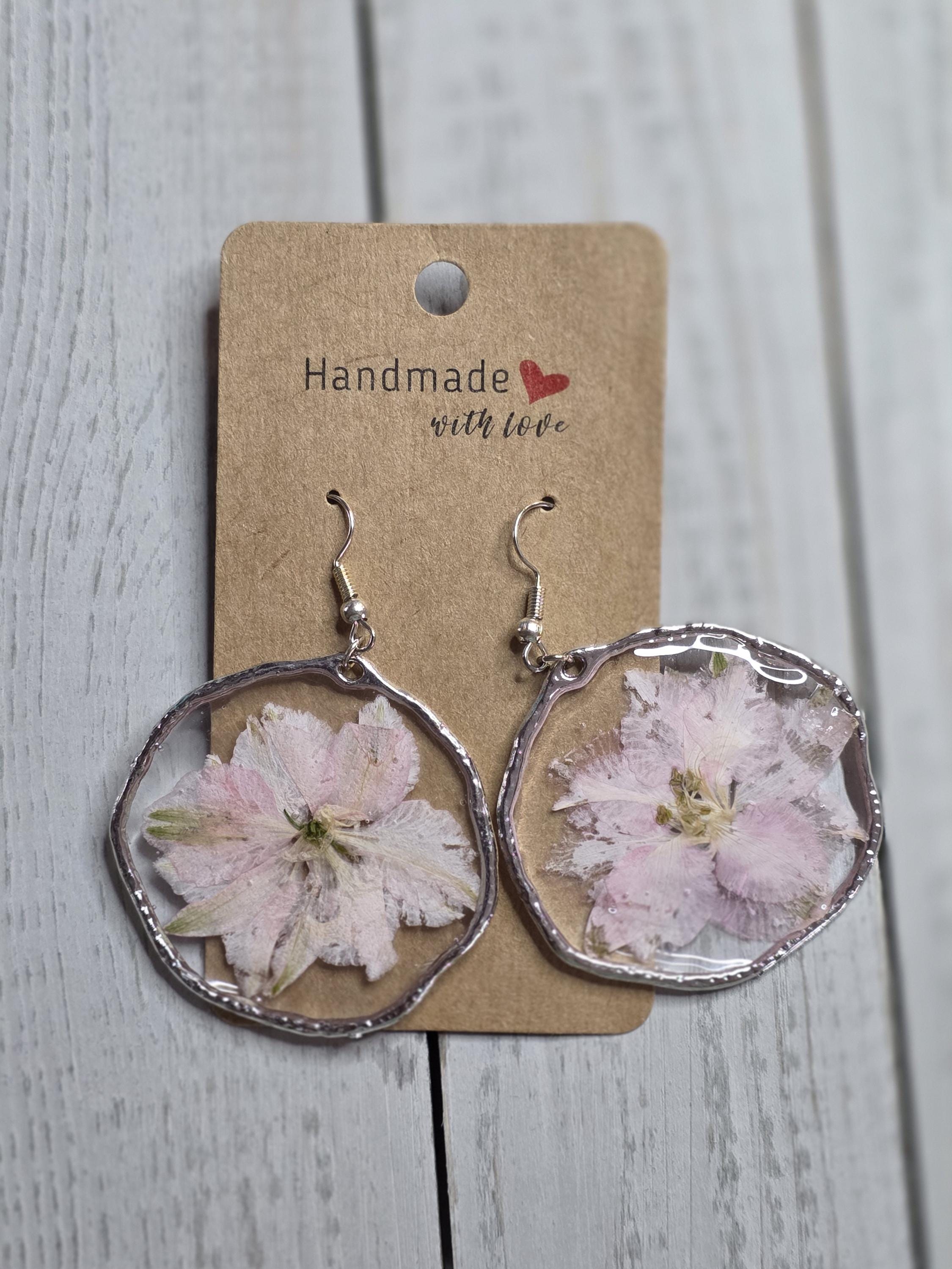 Dried Pink Flower Earrings | Circular Drop Floral Jewelry