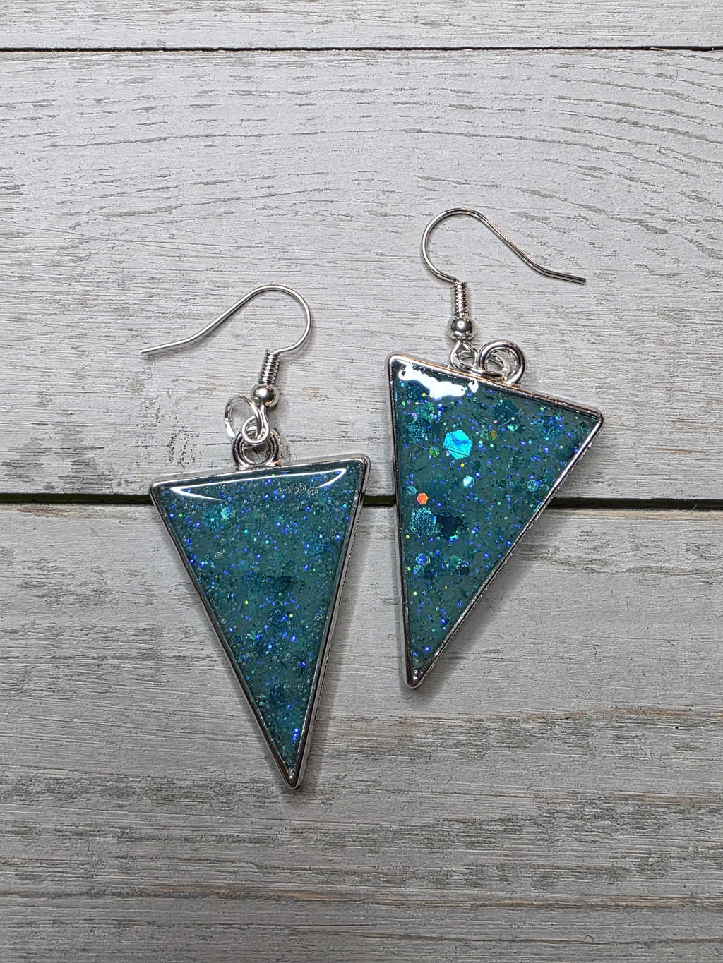 Teal Triangle Earrings