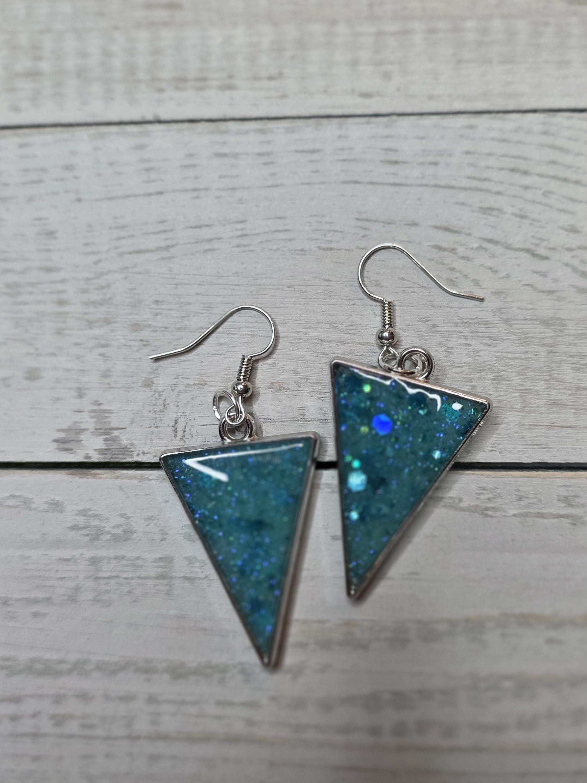 Teal Triangle Earrings