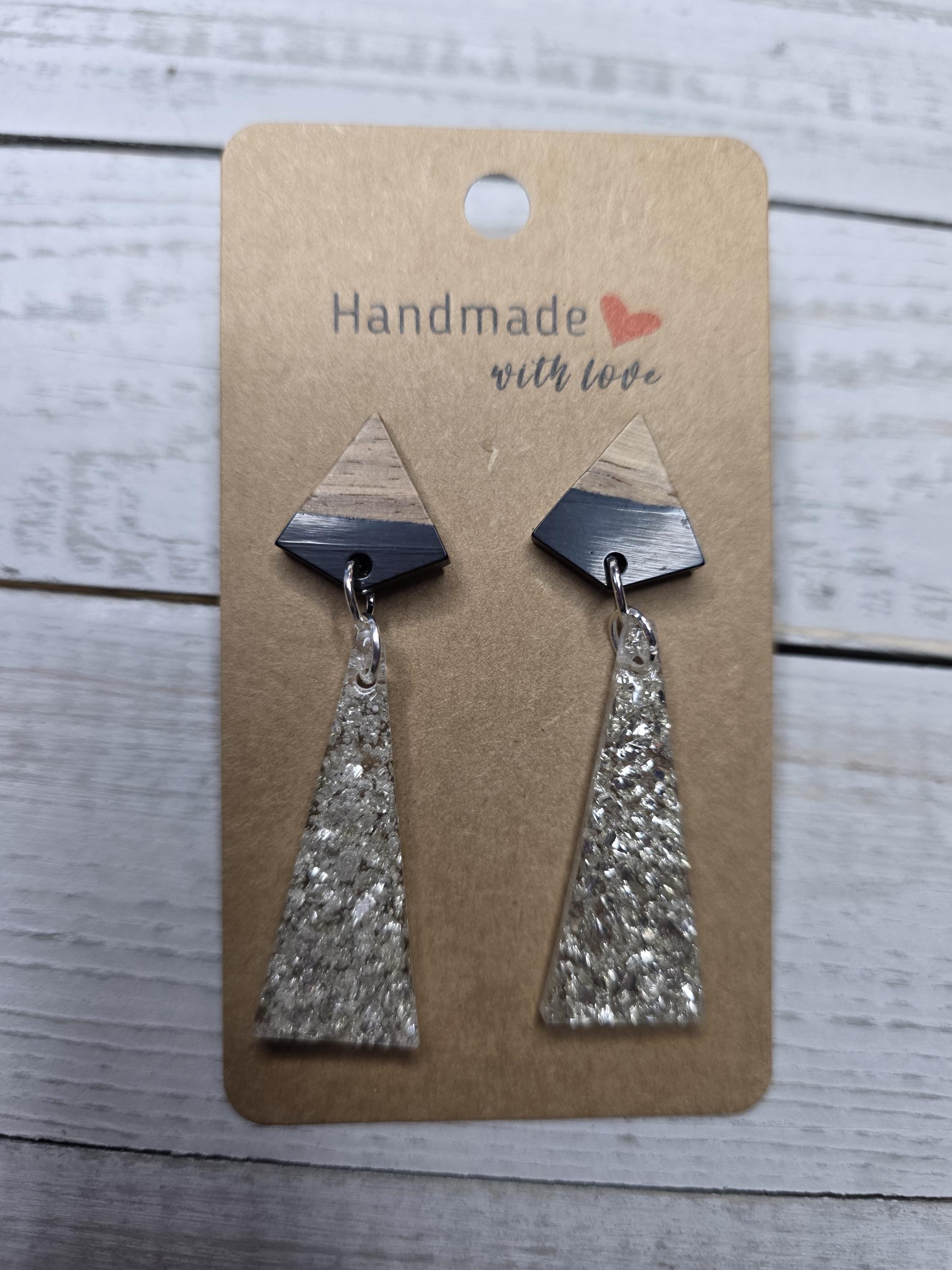 Silver Glitter Triangle Earrings