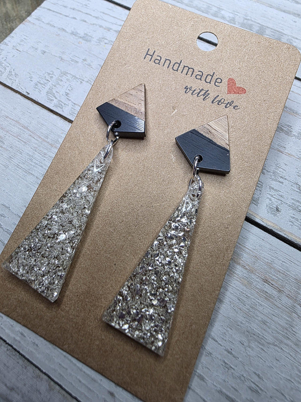 Silver Glitter Triangle Earrings