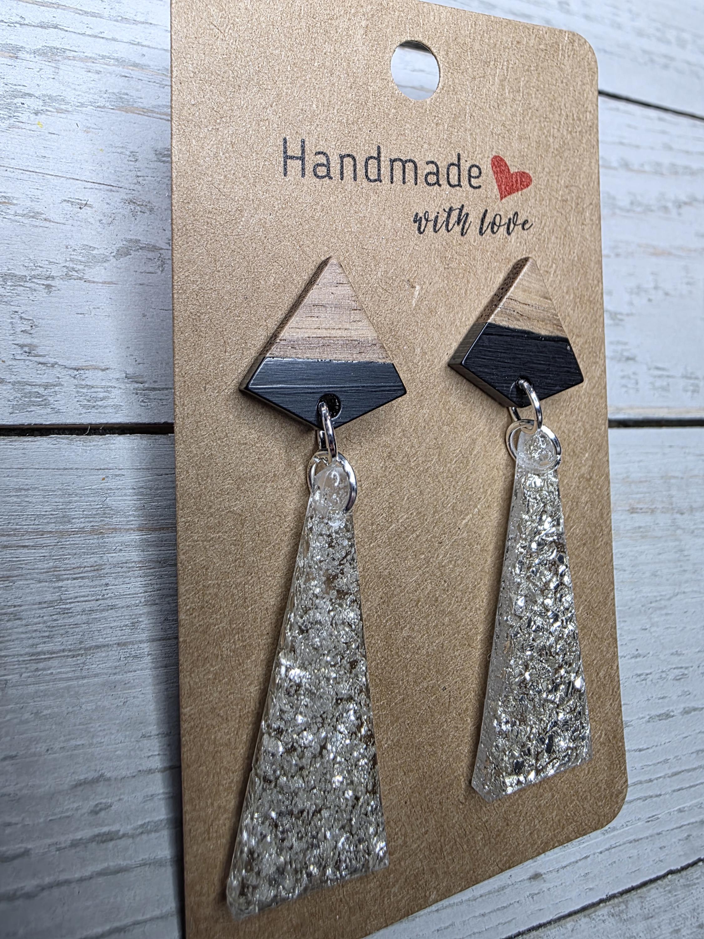 Silver Glitter Triangle Earrings