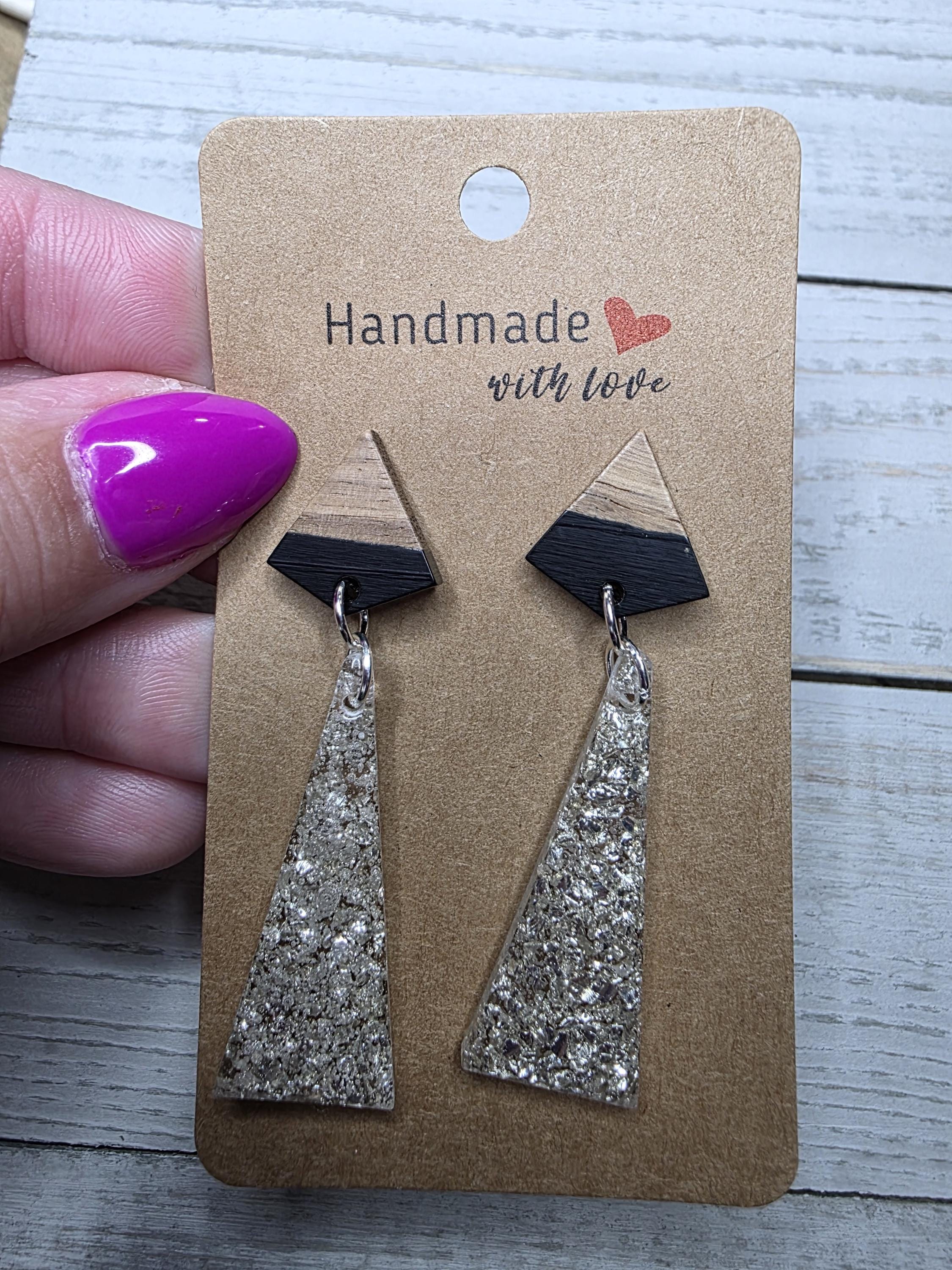 Silver Glitter Triangle Earrings